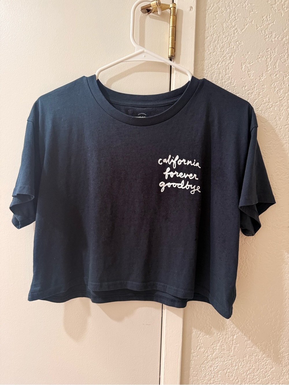 California Forever Goodbye CFG Cropped Boxy Tee Medium Navy TK California Rare